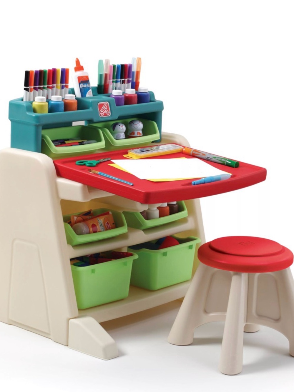 Step2 Red and Teal Kids Art Desk with Stool